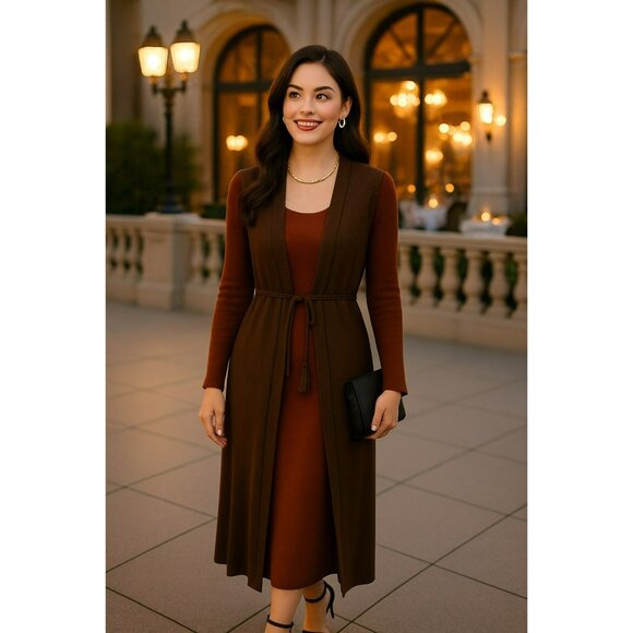 Peruvian Connection Sleeveless Long Duster Womens L Brown 100% Pima Cotton - Picture 2 of 11